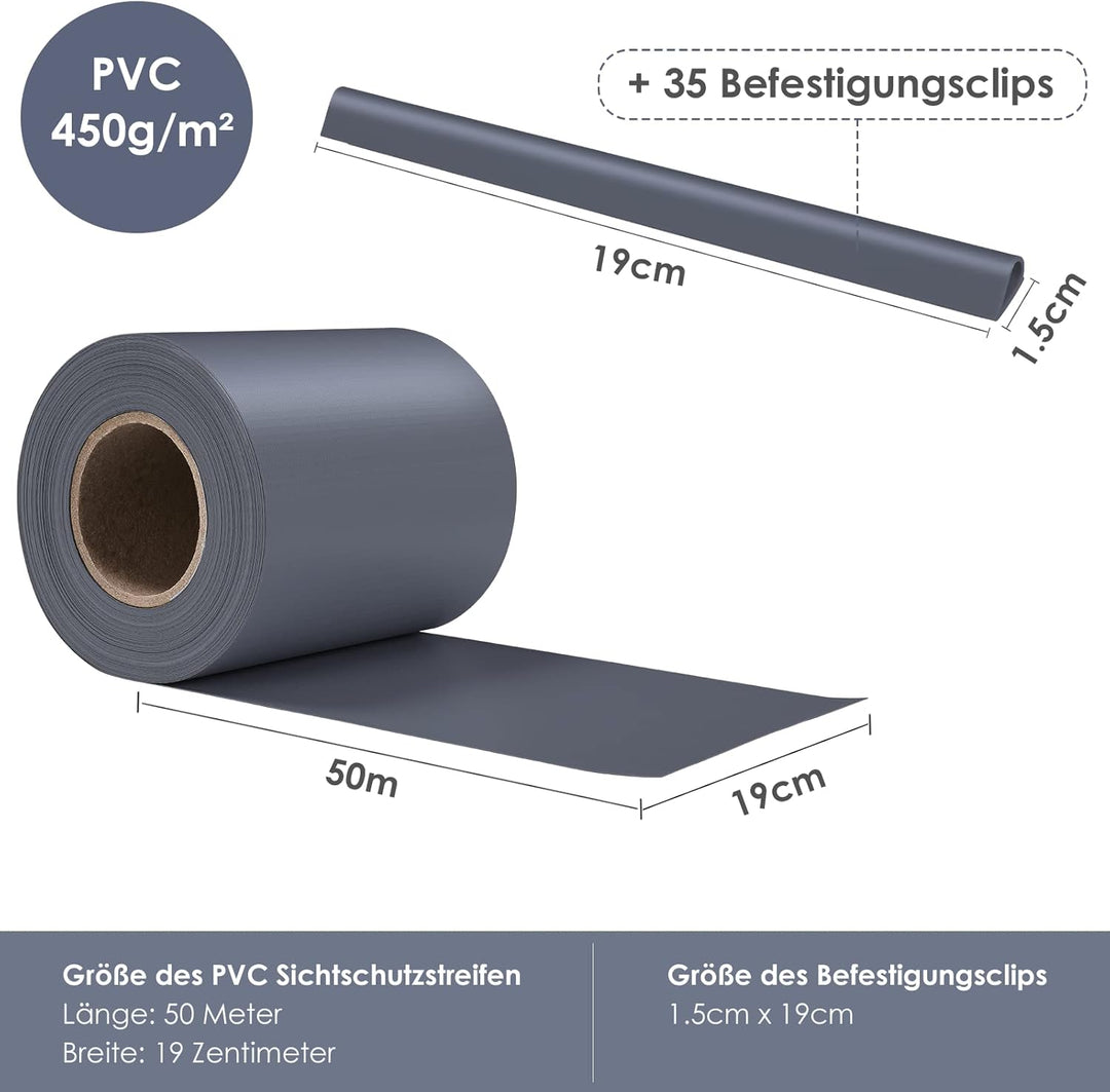 PVC Sichtschutzstreifen, Sichtschutz für Zaun, Sichtschutzstreifen Für Doppelstabmatten, 50mx19cm, i