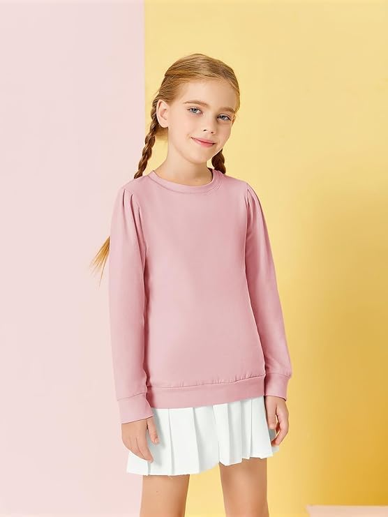 Haloumoning Mädchen Langarm T-Shirt Baumwolle Rundhals Top Leichtgewicht Sport Langarmshirt Basic Ca