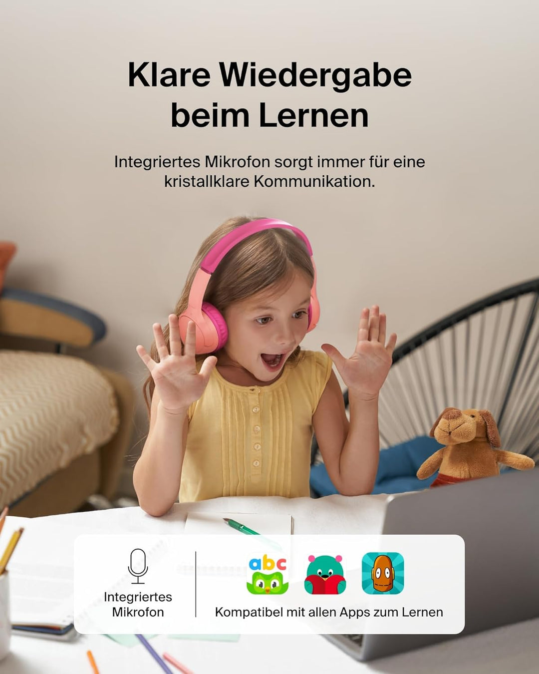 Belkin SoundForm Mini kabelloser Kinderkopfhörer mit integriertem Mikrofon und lustigen Aufklebern,