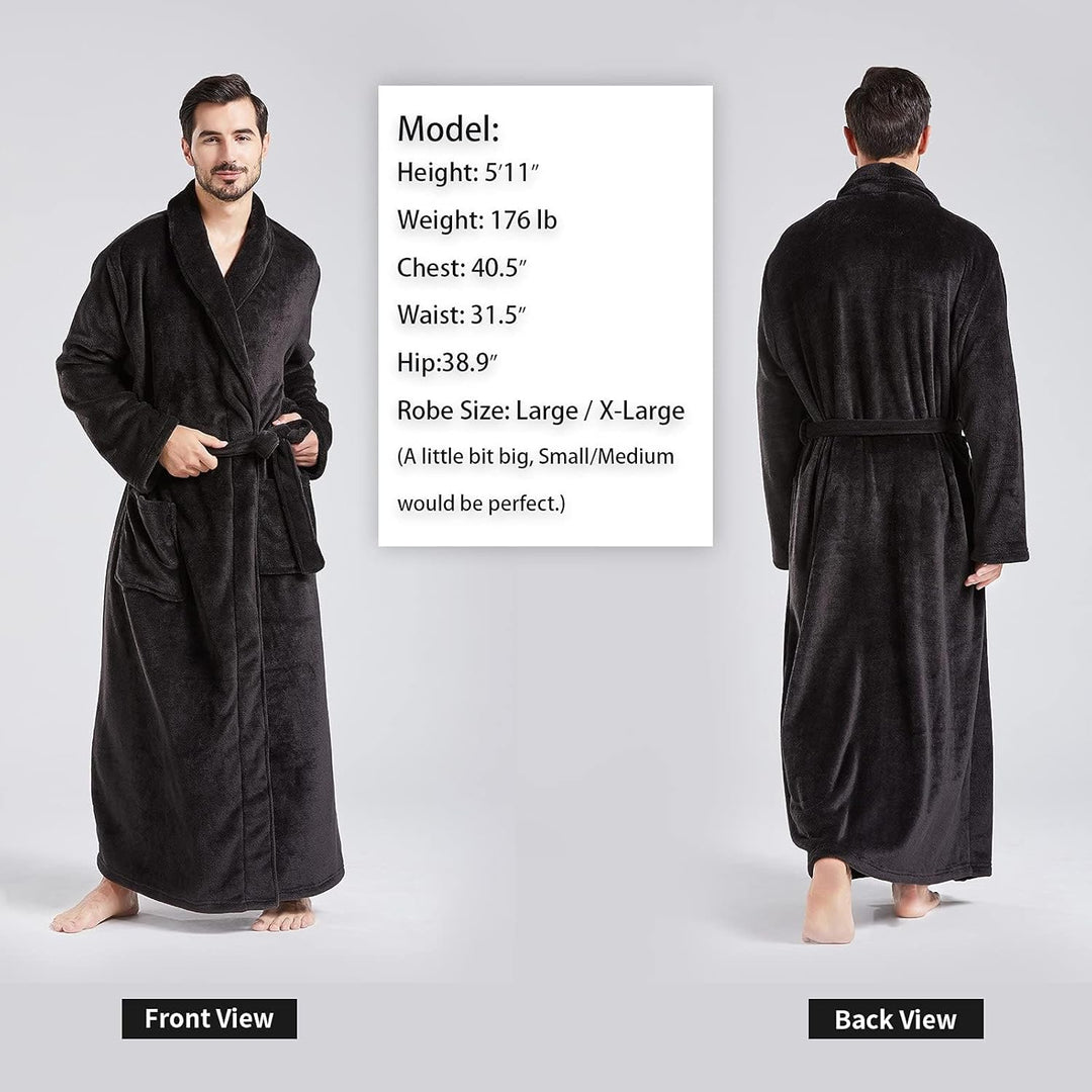 FashGudim Herren Bademäntel gross und gross in voller Länge Plüsch Fleece lange Robe Schal Kragen wa
