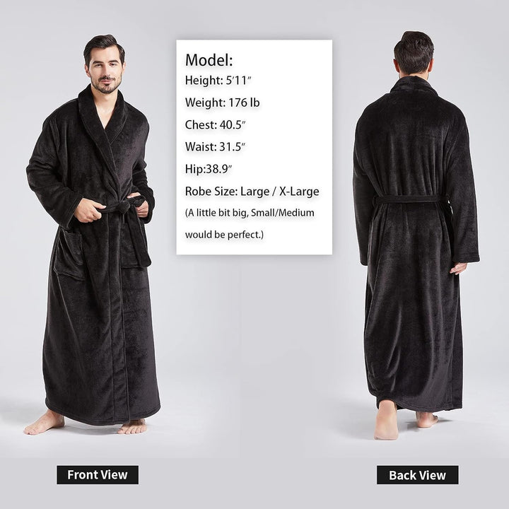 FashGudim Herren Bademäntel gross und gross in voller Länge Plüsch Fleece lange Robe Schal Kragen wa