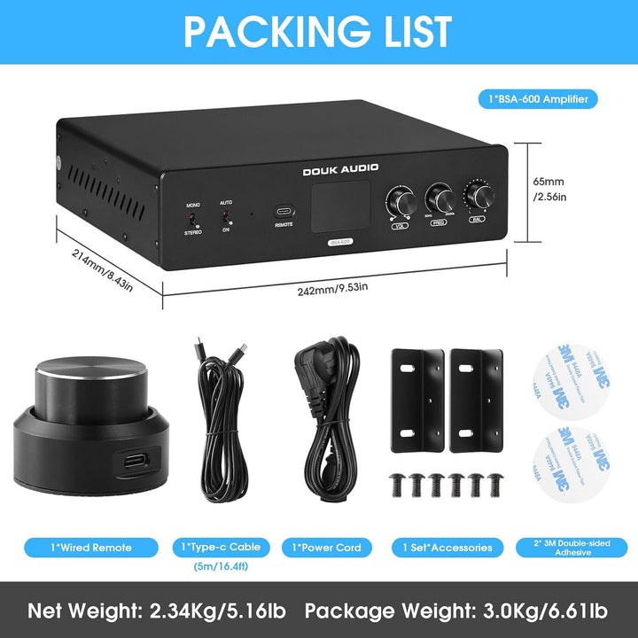 Douk Audio BSA-600 230W Stereo/Mono Brücken Bass Shaker Verstärker, Subwoofer Power Amplifier für Tr