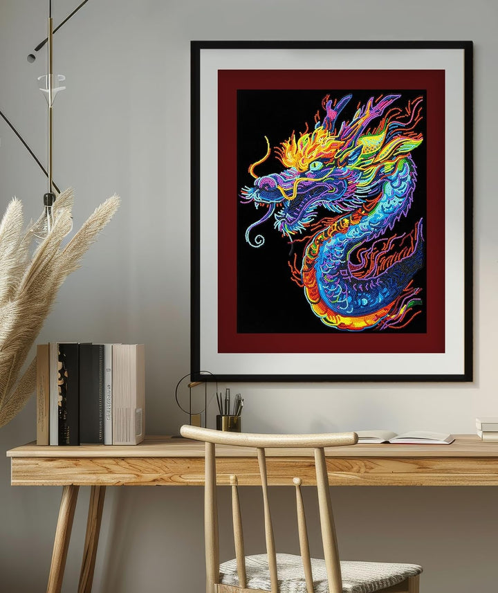 DIAMOND DOTZ 2594355 Original 5D Diamond Painting Set, Neon Drache, mit Neonfarben und Samt, DIY Dia