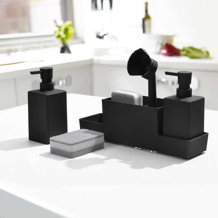 Küchenseifenspender mit Schwammhalter Set für Spülbecken Caddy, Handseife und Spülseifenspender mit