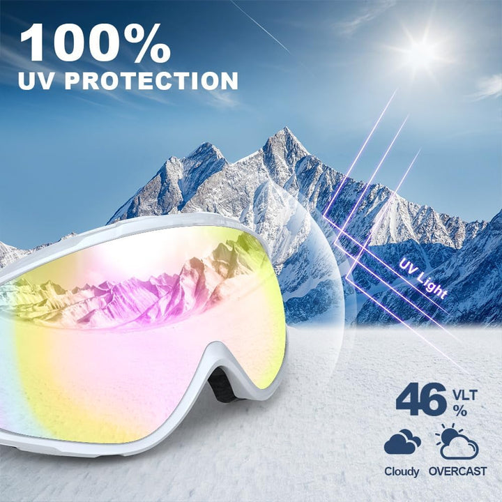 Findway Skibrille, Snowboard Brille für Brillenträger Herren Damen Erwachsene Jugendliche OTG UV-Sch