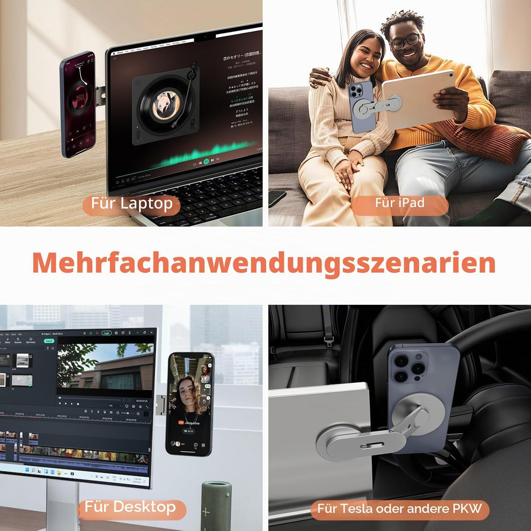 Magnetische Laptop Handy Ständer [110° Faltbar & 180° Einstellbare], Metall Handyhalterung Kompatibe