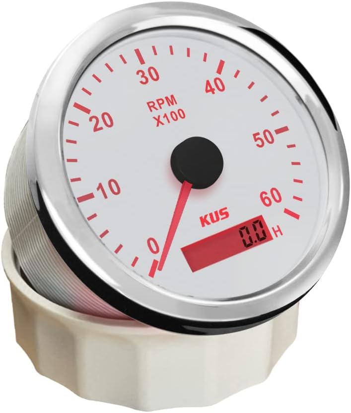KUS Drehzahlmesser Drehzahlmesser mit Betriebsstundenzähler 6000RPM 85 mm 12V/24V mit Hintergrundbel