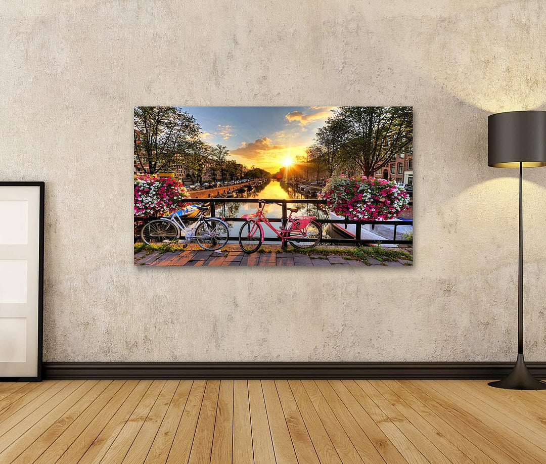 islandburner Bild auf Leinwand Schöner Sonnenaufgang Über Amsterdam In Den Niederlanden Mit Blumen U