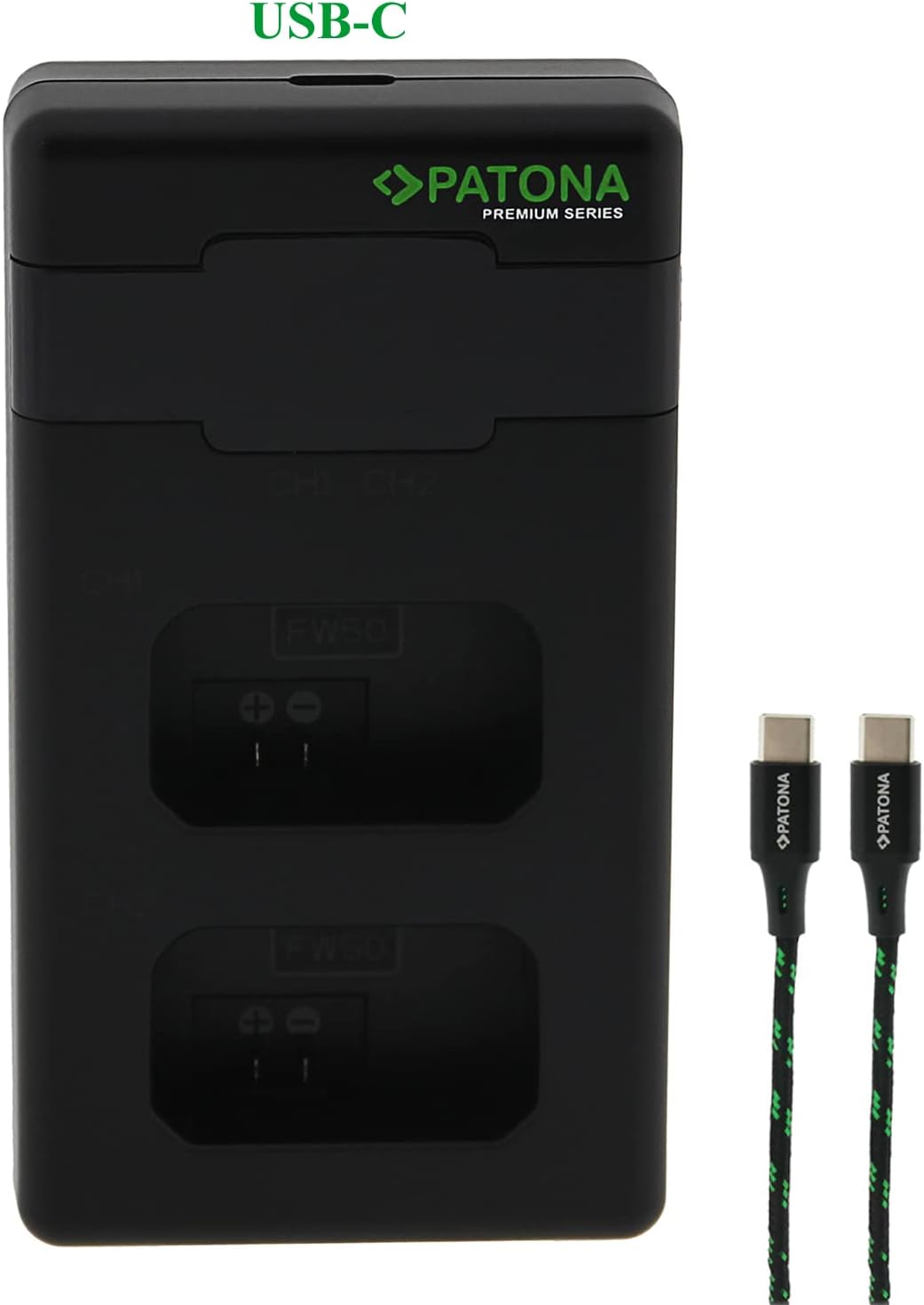 PATONA NP-FW50 - PD Performance Akku Ladegerät (1000mA) USB-C Mini Dual LCD - PD/QC fähig (161964),