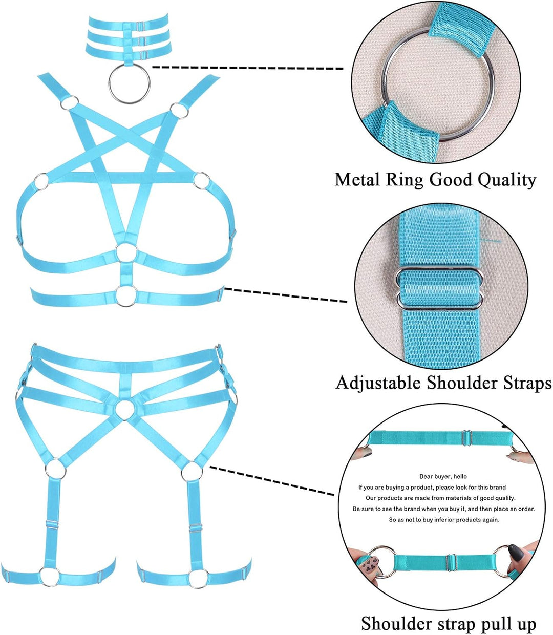 Damen Body Harness Pentagramm BH Set Punk Strumpfband Bein Taille Tanz Elastic Gothic Carnival Zubeh
