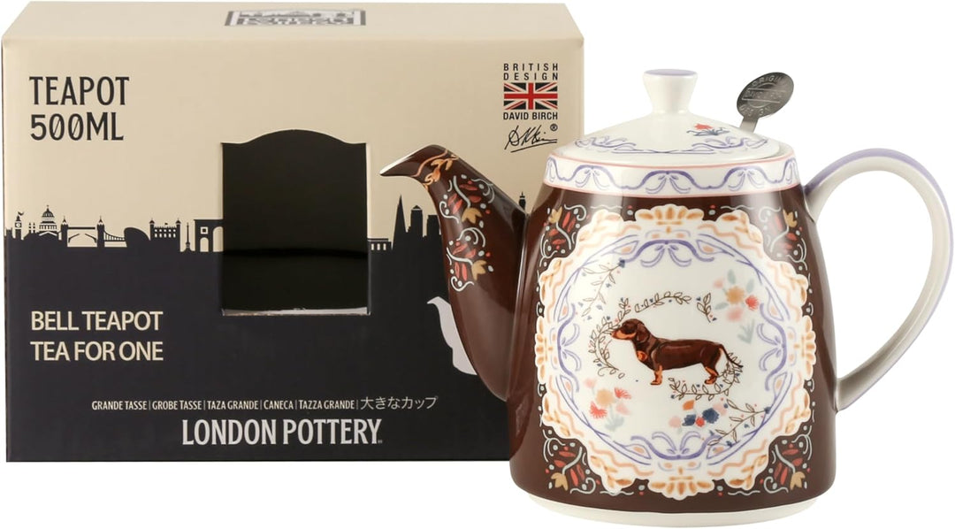 London Pottery Teekannen-Set aus Knochenporzellan, Teekanne und Servierset für einen, Tiermuster, Te