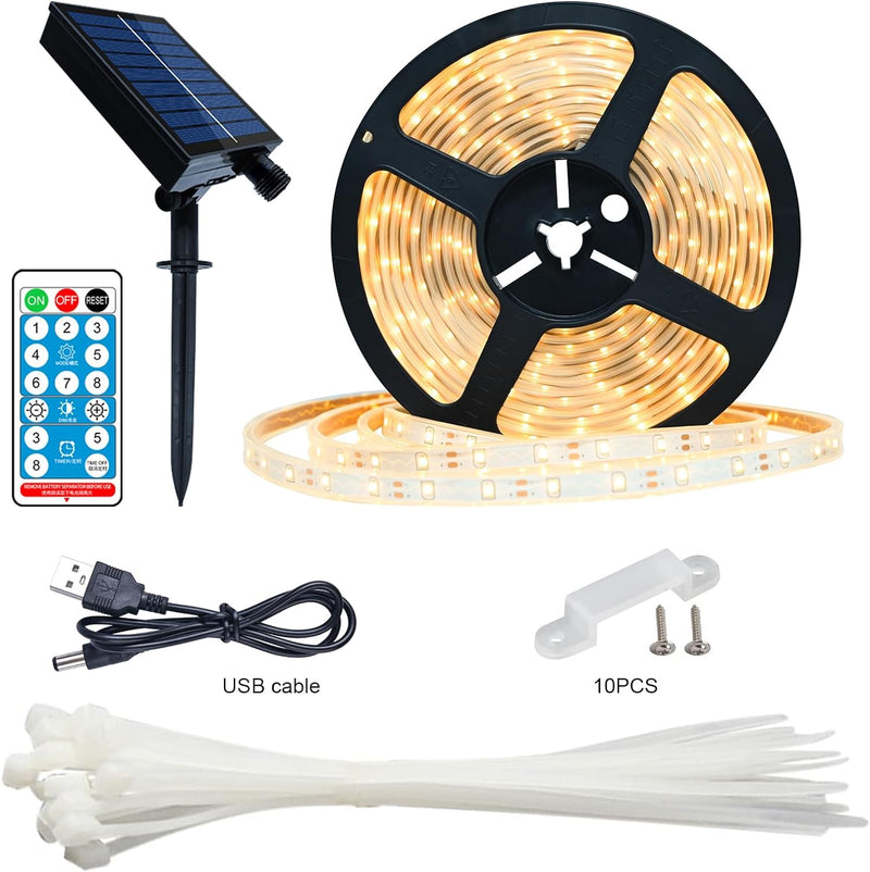 MIWATT 2pcs 10M Solar LED Streifen, warm white LED Strip, Silikonhülle wasserdicht, 560 LEDs, Beleuc