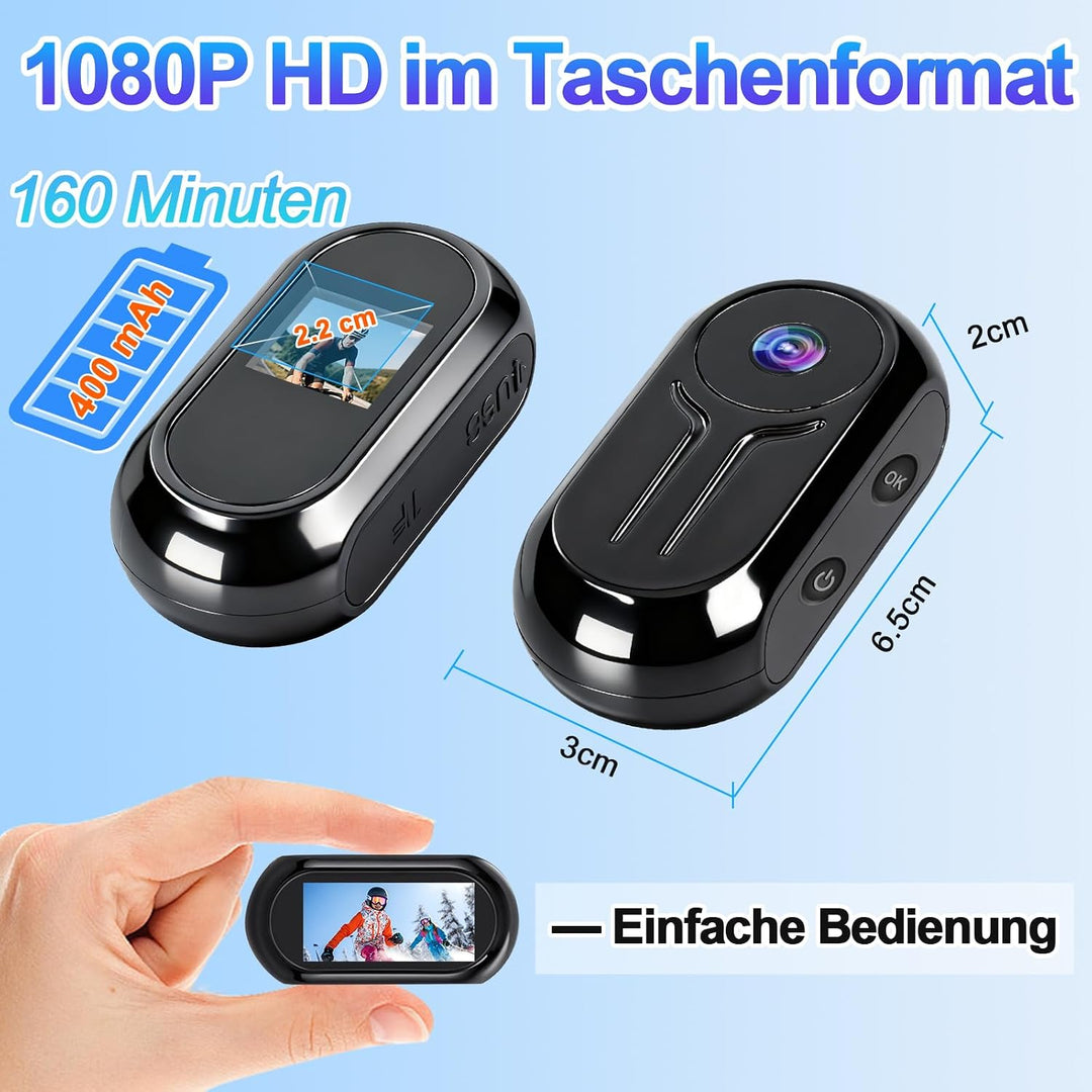 Helmcam Mini, 1080P Action Cam Motorrad, Nachtsicht &amp; Magnet