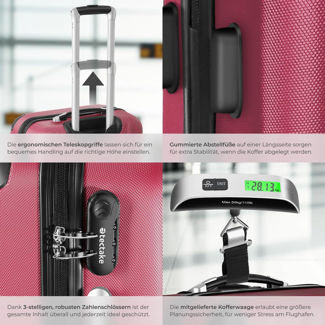 tectake® 3er Kofferset mit Kofferwaage & Kofferanhänger, Reisekoffer Set, ABS Hartschalenkoffer Set,