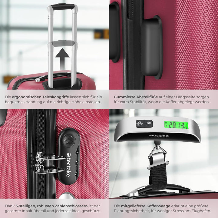 tectake® 3er Kofferset mit Kofferwaage & Kofferanhänger, Reisekoffer Set, ABS Hartschalenkoffer Set,