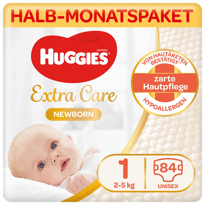 Huggies Newborn Baby Windeln Grösse 1, 2 bis 5 kg, Für Neugeborene, Mit Nässeindikator, 84 Windeln,