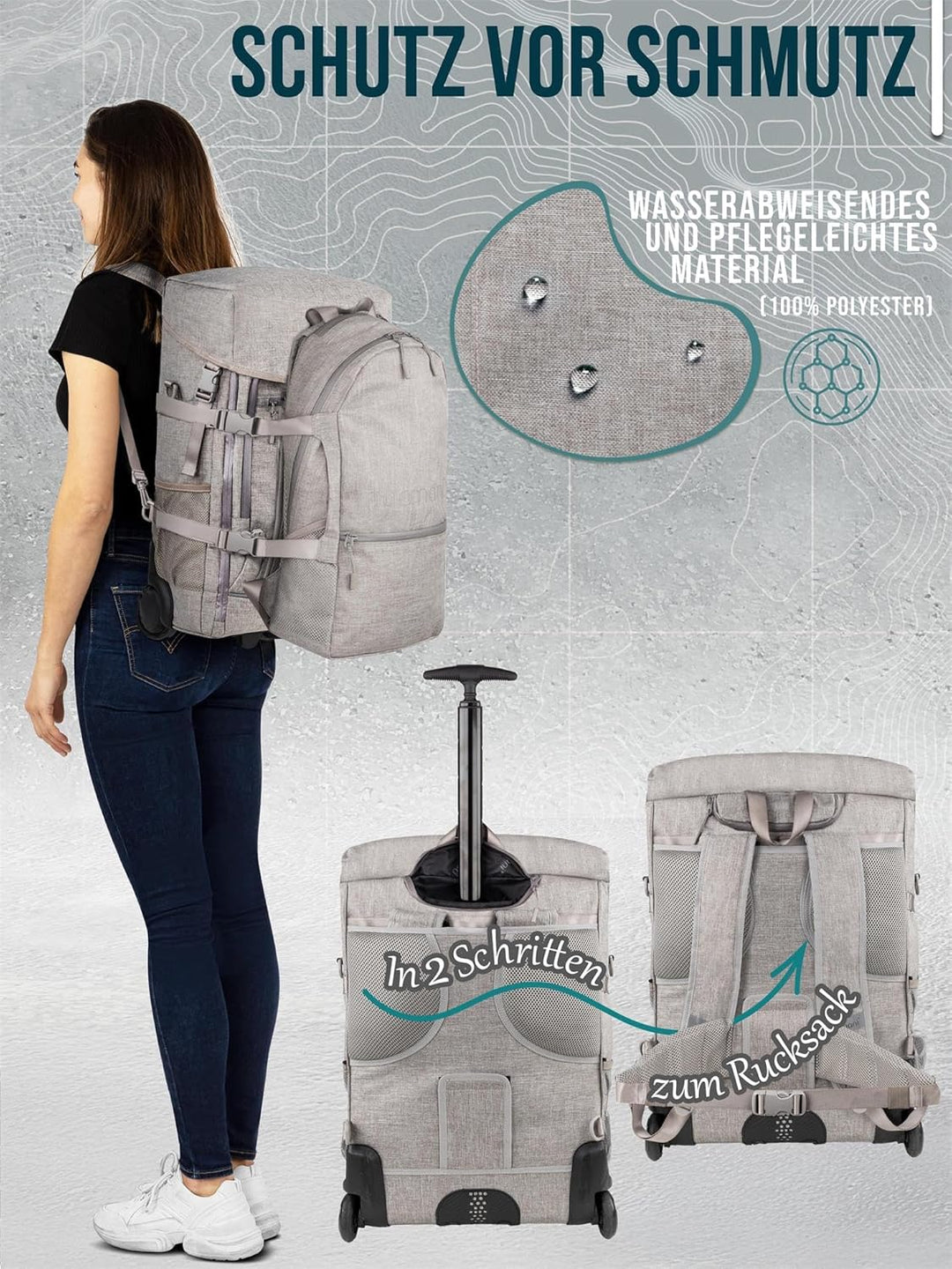 normani Reisetasche mit zusätzlichem Rucksack - Trolley und Rucksack in Einem - 37 L Reisetrolley +