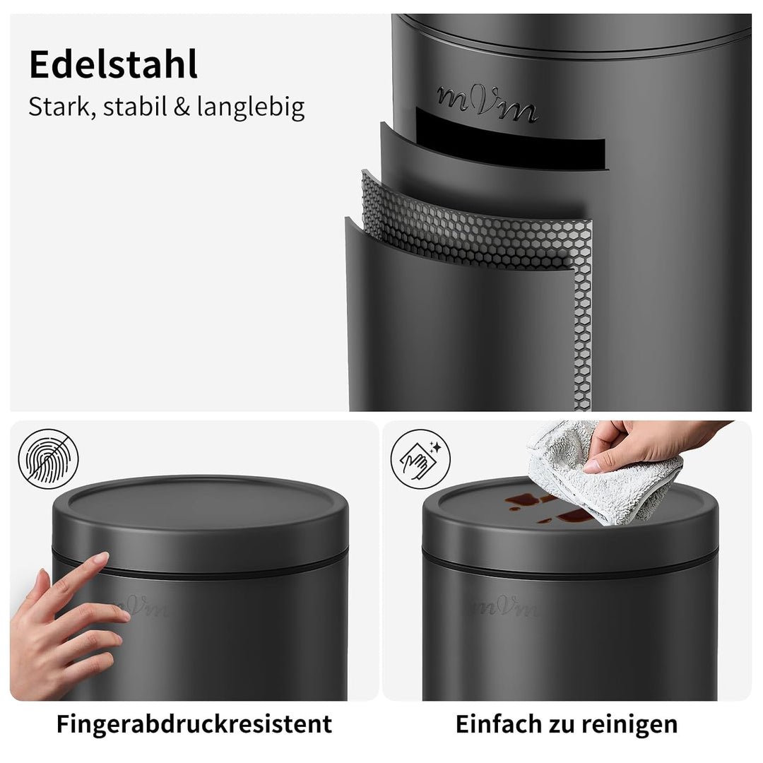 mVm Mülleimer Bad 3L, Mülleimer mit Deckel, Schwarz | Soft-Close, Herausnehmbarem Inneneimer, Finger