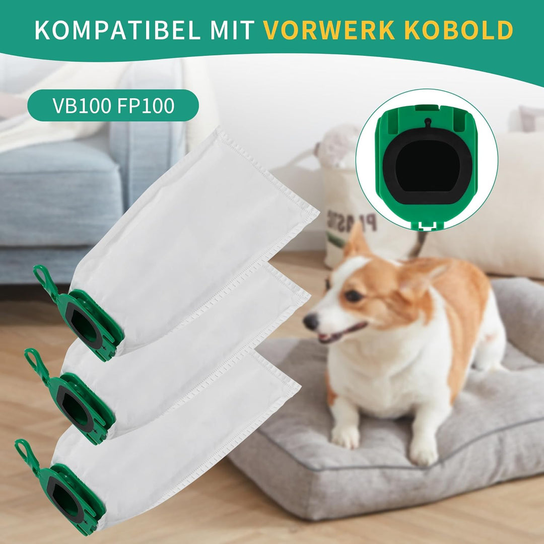 12 Stück Staubsaugerbeutel,Staubbeutel für Vorwerk Kobold VB100 FP 100 Premium Filtertüten mit 3 Mot