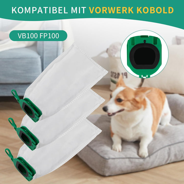 12 Stück Staubsaugerbeutel,Staubbeutel für Vorwerk Kobold VB100 FP 100 Premium Filtertüten mit 3 Mot