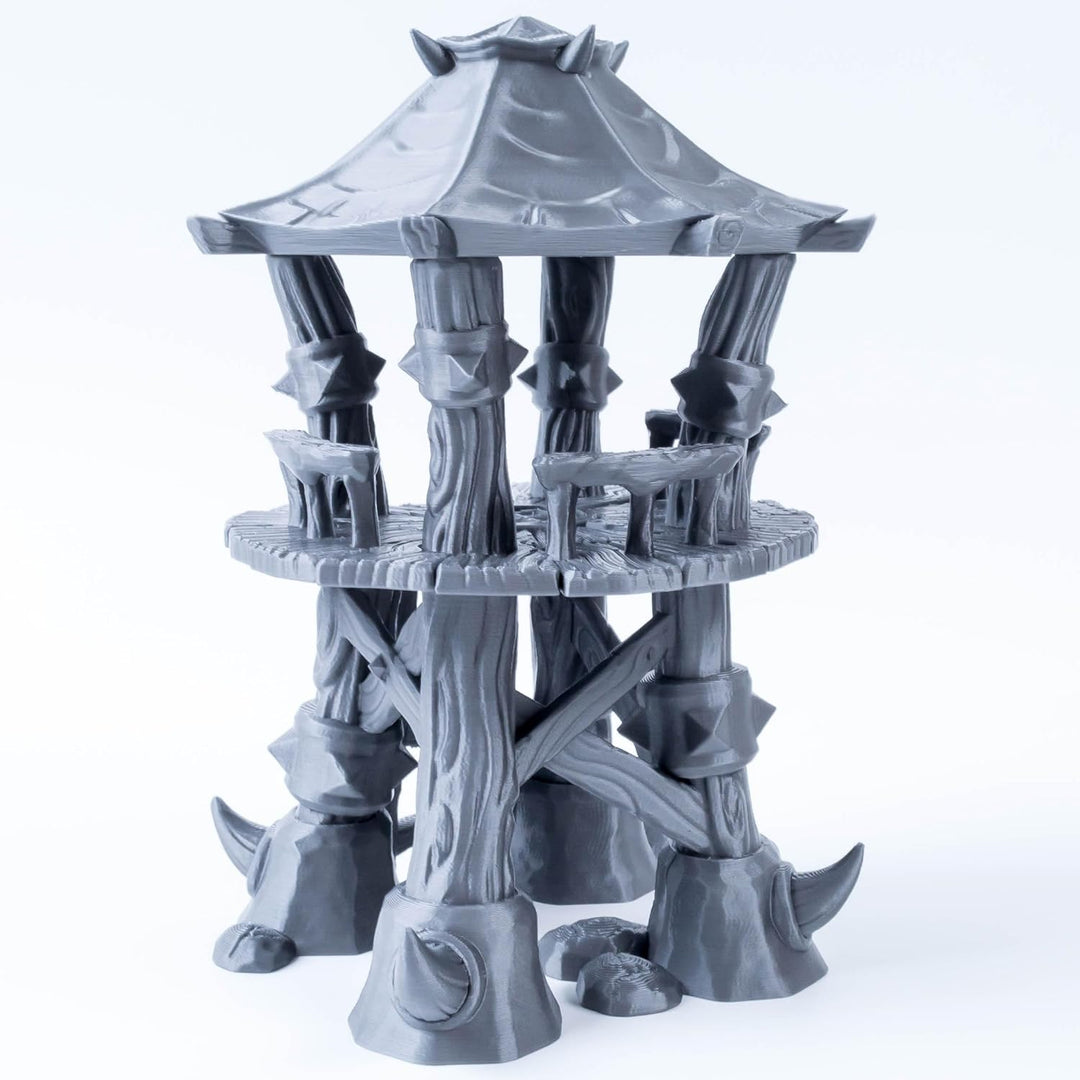 Orklager - Zweistöckiger Wachturm mit Leiter, Stapelbares Design, 28/32mm Massstab, Grau und Unbemal
