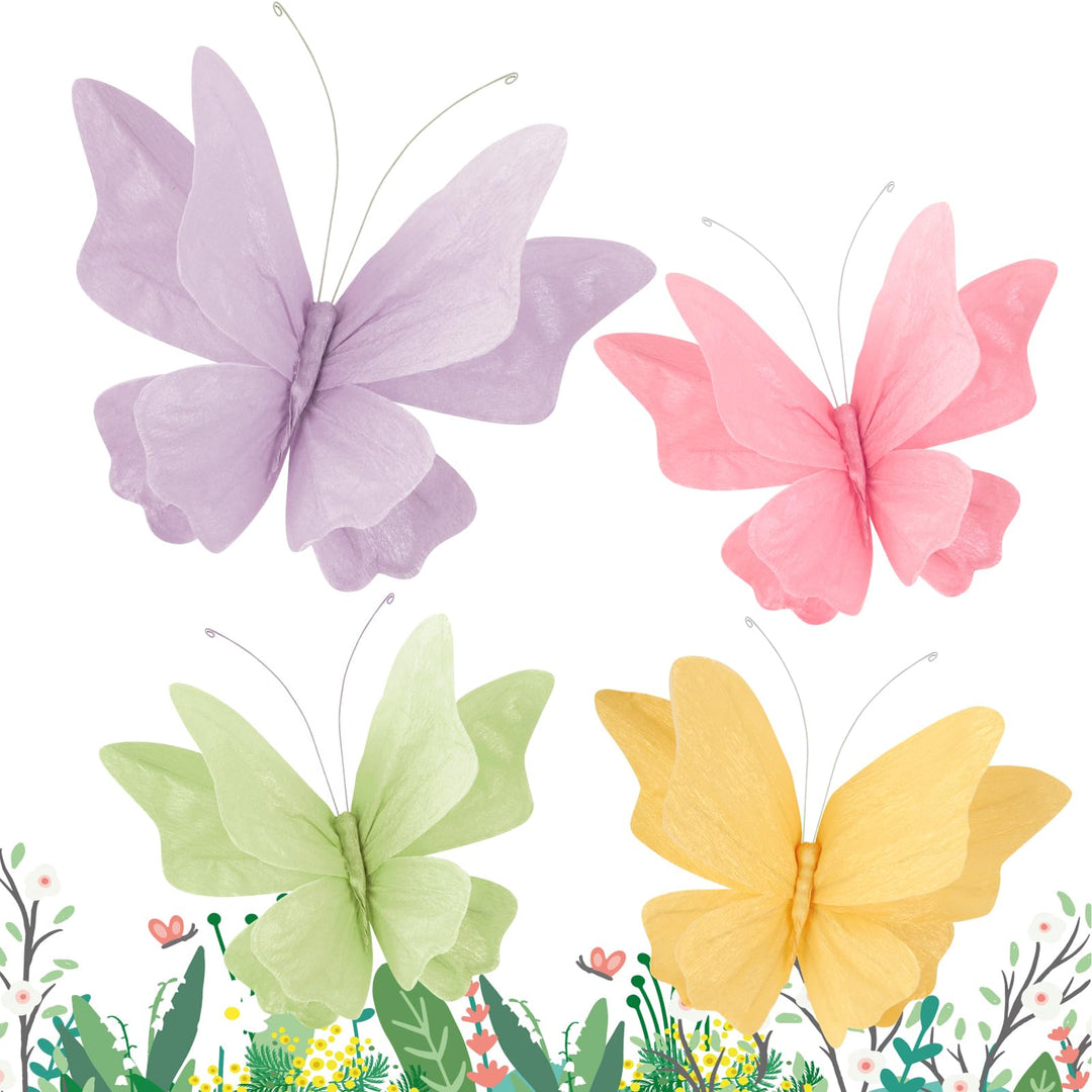 Easy Joy 4 Stück 3D Papier Schmetterling Deko,Schmetterling mit Befestigungsclip, Pastell schmetterl