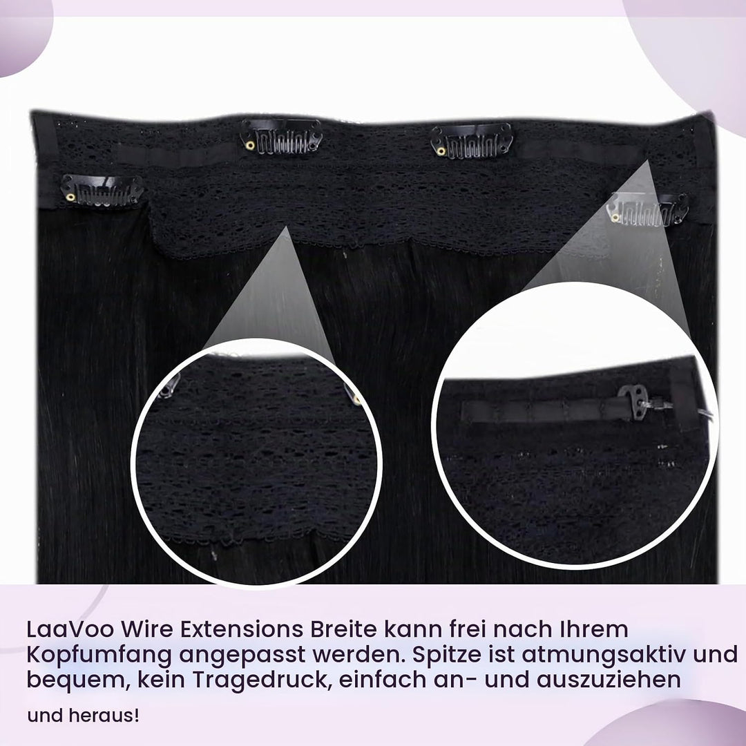 LaaVoo Unsichtbar Fish Line Echthaar Extensions mit Draht Schwarz Invisible Secret Wire Extensions E