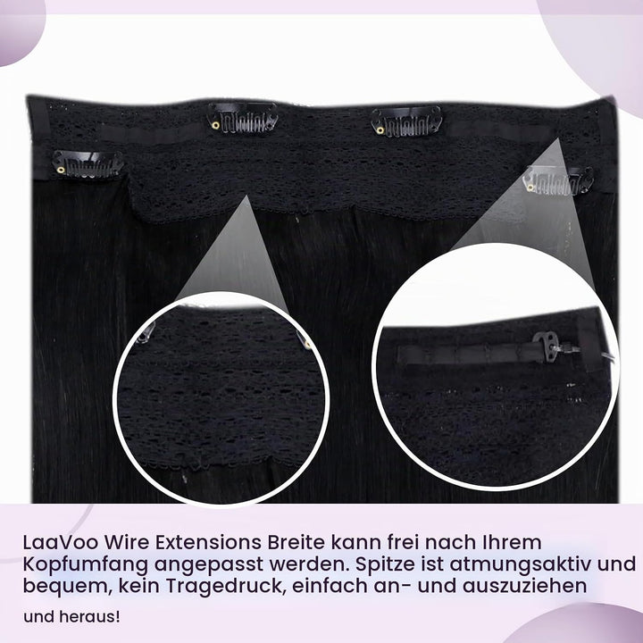 LaaVoo Unsichtbar Fish Line Echthaar Extensions mit Draht Schwarz Invisible Secret Wire Extensions E