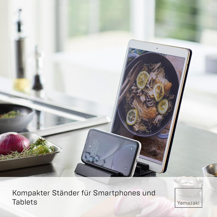 Yamazaki 5275 Tower Tablet- & Smartphone-Ständer, schwarz, Aluminium/Silikon, Minimalistisches Desig