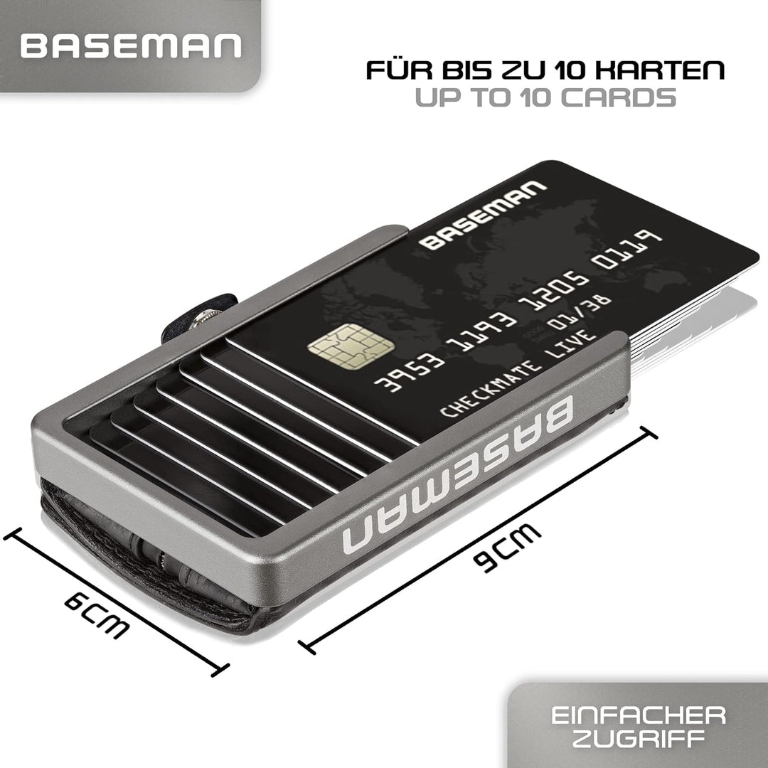 BASEMAN® Kreditkartenetui mit Münzfach I das Slim-Wallet aus Aluminium & Echtleder I Kartenetui für