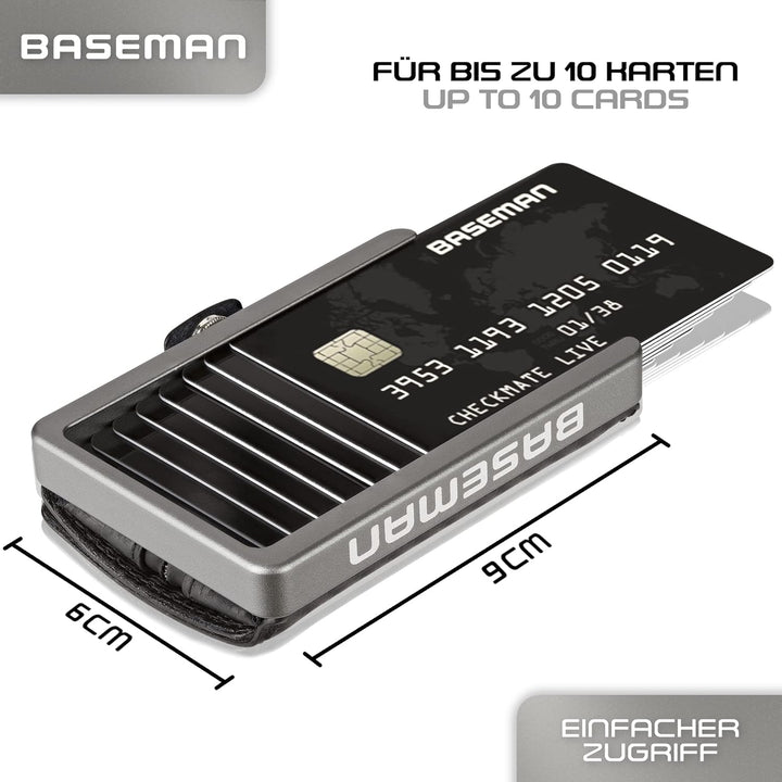 BASEMAN® Kreditkartenetui mit Münzfach I das Slim-Wallet aus Aluminium & Echtleder I Kartenetui für