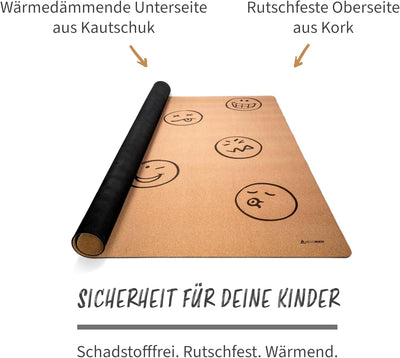 Secoroco Spielmatte aus Kork. Schadstofffreie Krabbelmatte für Babys und Kinder. Smileys 140x110 cm
