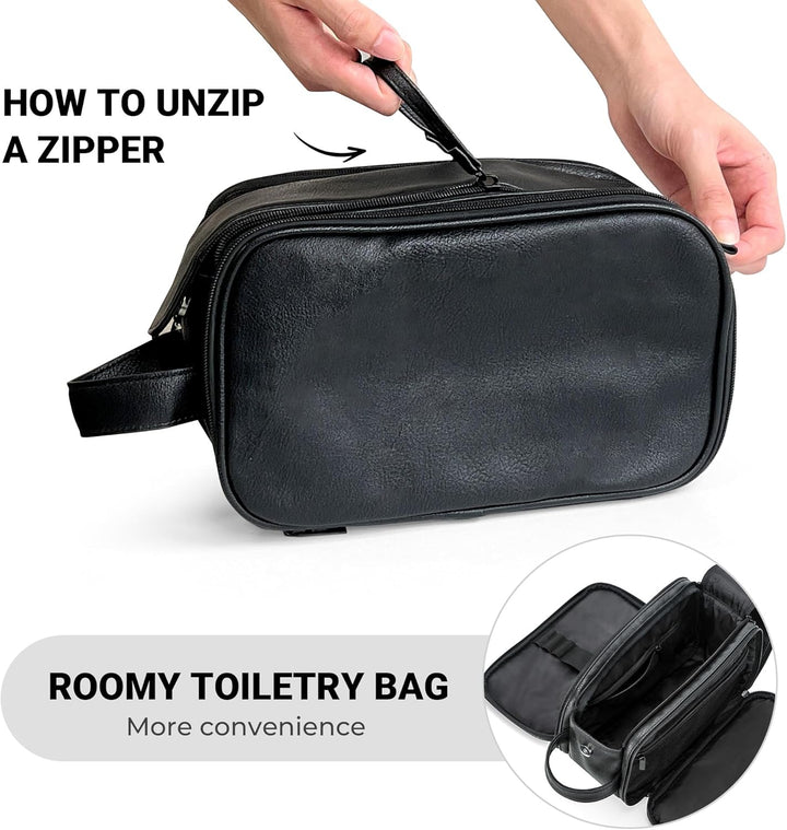Elviros Kulturbeutel PU-Leder für Reise Herren, grosse wasserdichte Waschtasche Männer, Kulturtasche