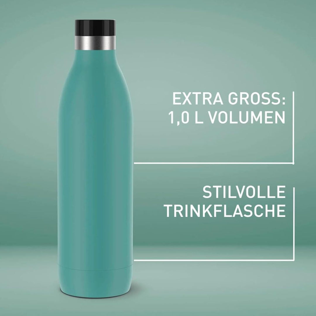 Emsa Bludrop Isolier-Trinkflasche, 1 Liter, 100% dicht, Quick-Press Verschluss, Ergonomischer 360° T