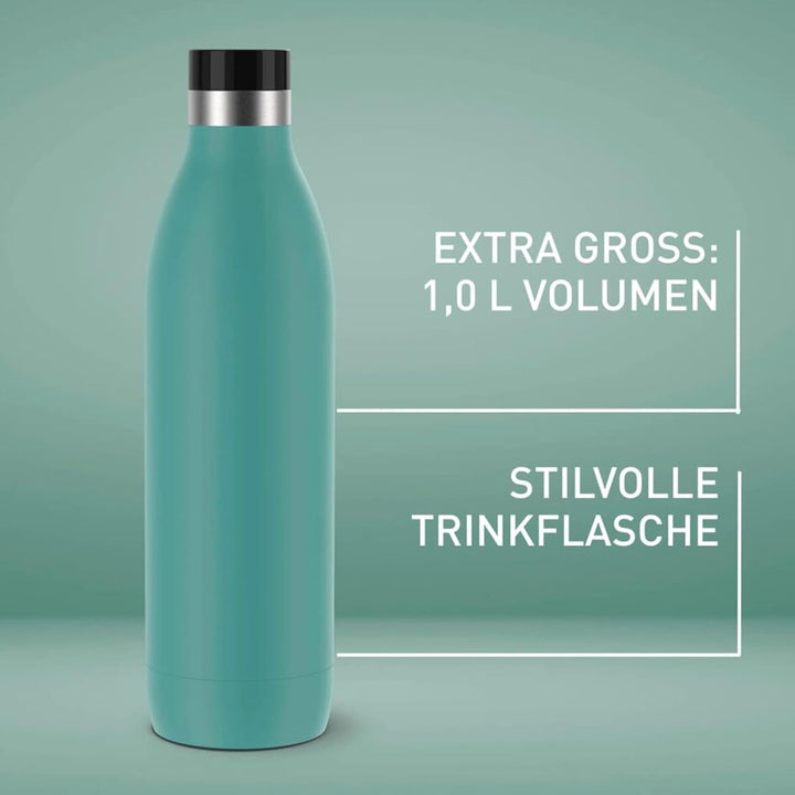 Emsa Bludrop Isolier-Trinkflasche, 1 Liter, 100% dicht, Quick-Press Verschluss, Ergonomischer 360° T