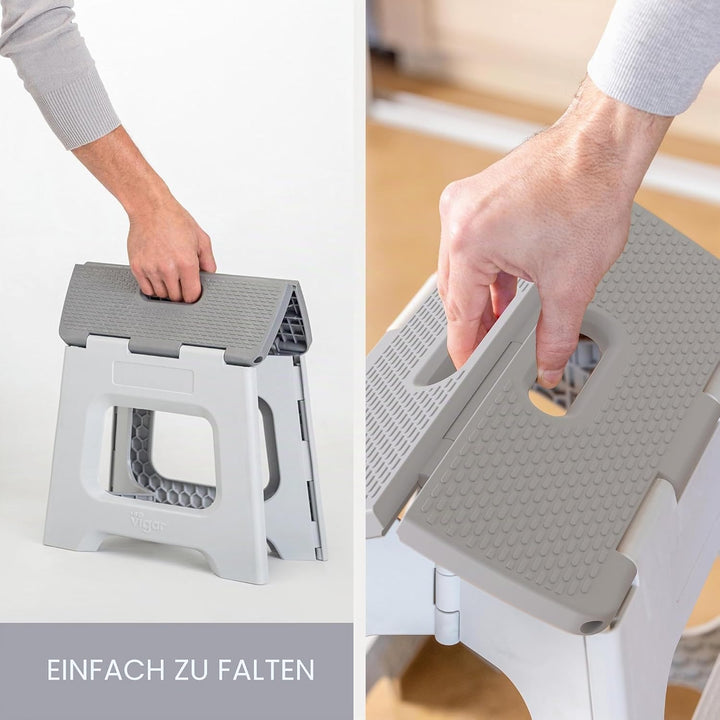 VIGAR Compact Tritthocker klappbar 27 cm mit Griffen Compact Grau 27 cm, Compact Grau 27 cm