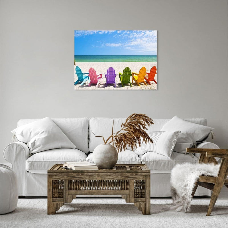 Bilder auf Leinwand Sunbed ufer florida Sommer Leinwandbild 70x50cm Wandbilder Dekoration Wohnzimmer