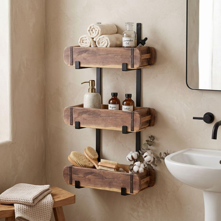 Industrial Ziegelform-Wandregal Merita edel aus Holz in Schwarz 65 cm