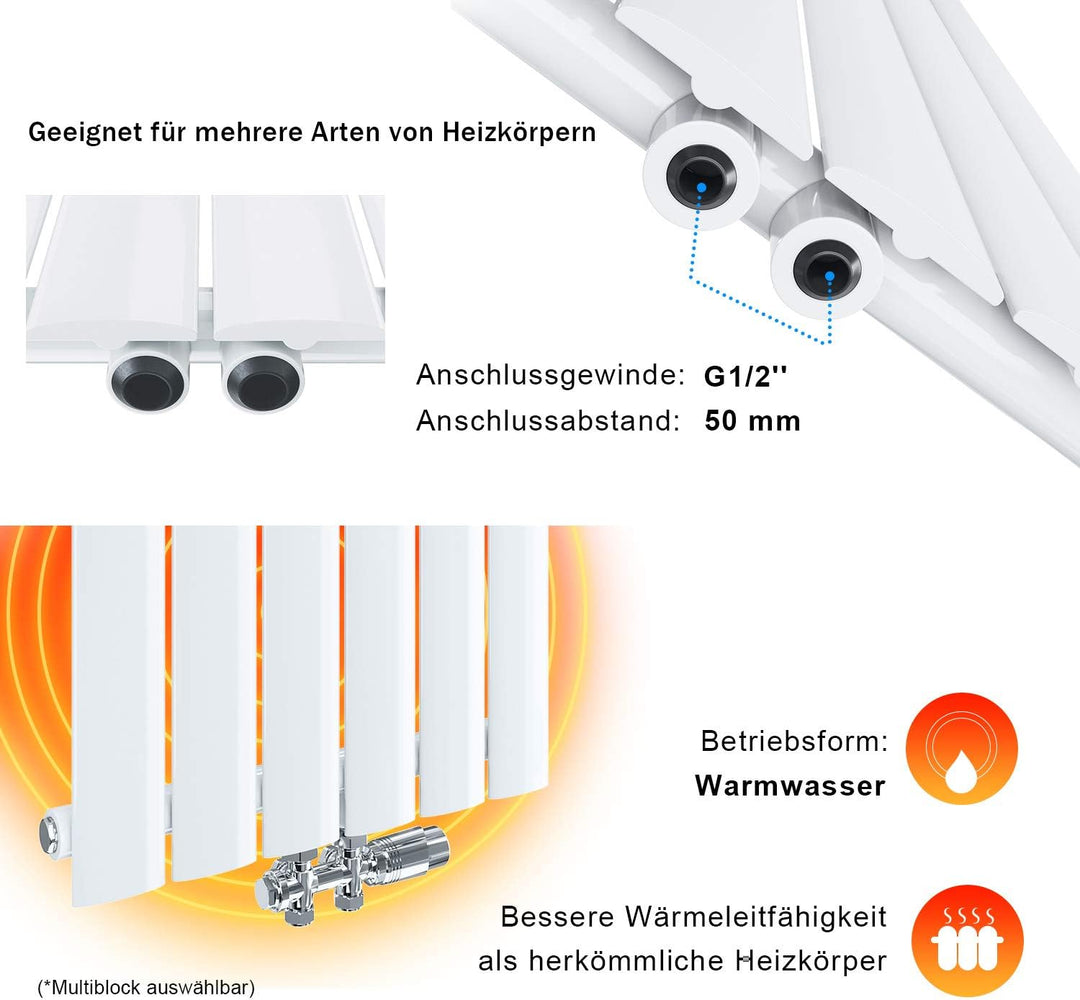 ELEGANT Design Heizkörper Horizontal mit Chrom Multiblock 630x1001mm Einlagig Weiss Badezimmer/Wohnr