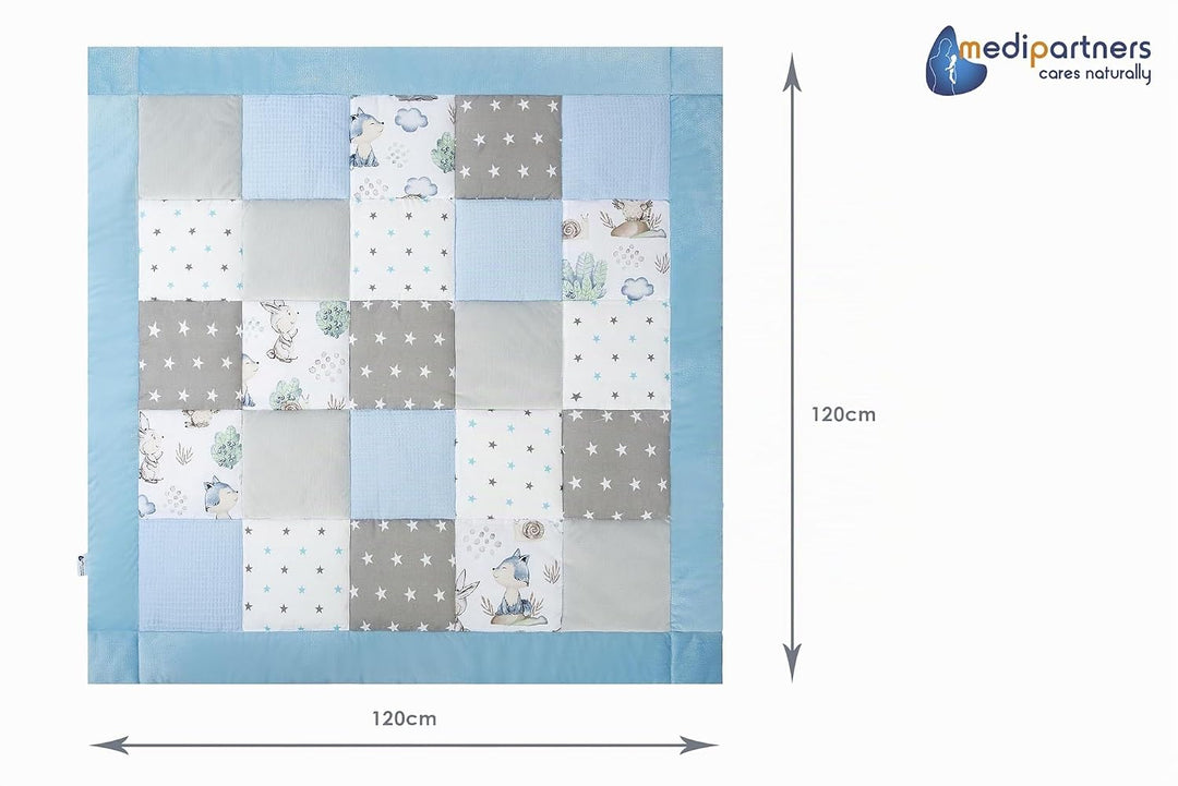 Medi Partners Krabbeldecke 100% Baumwolle 120x120cm multifunktional Dick Weich Spielmatte Baby Laufg