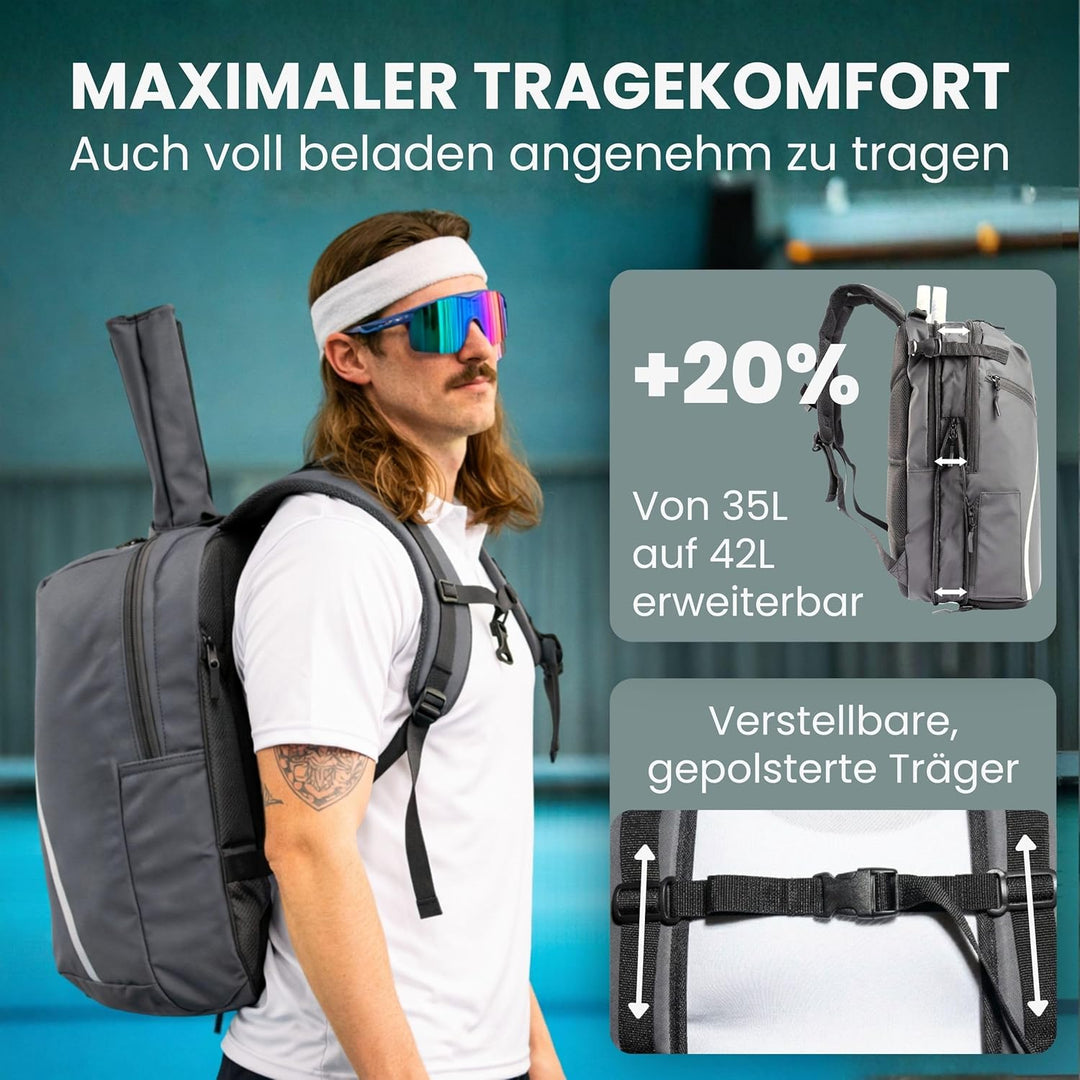 Otaro Tennisrucksack mit Schuhfach (Für 2 Tennisschläger) Inkl. Separierten Schuhfach & Schlägerschu