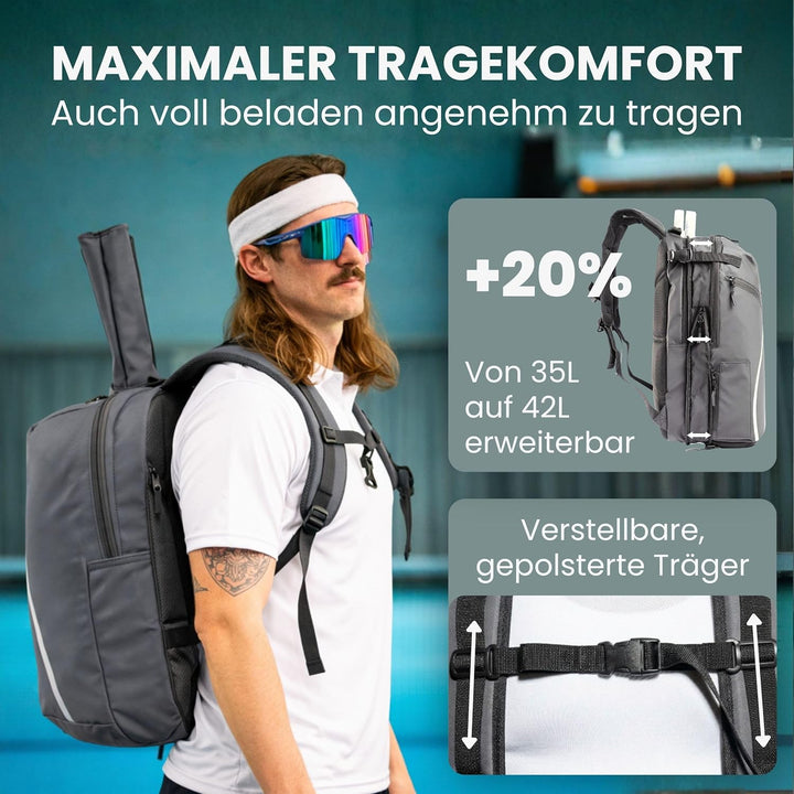 Otaro Tennisrucksack mit Schuhfach (Für 2 Tennisschläger) Inkl. Separierten Schuhfach & Schlägerschu