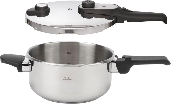 JATA HOGAR HOLL2224 Schnellkochtopf aus Edelstahl, 4 l, Schnellkochtopf mit Drehverschluss, 3 Sicher