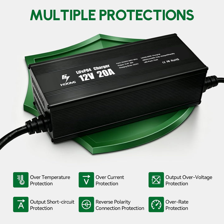 12V 20A LiFePO4-Ladegerät, 14,6V Lithium-Eisen-Phosphat-Ladegerät, Aluminiumgehäuse mit 50A Anderson