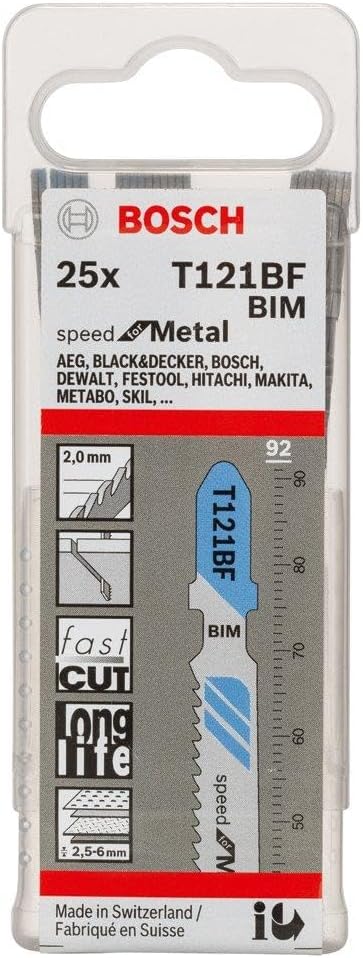 Bosch Professional 25x Stichsägeblatt T 121 BF Speed for Metal (für Stahlbleche, Zubehör Stichsäge)