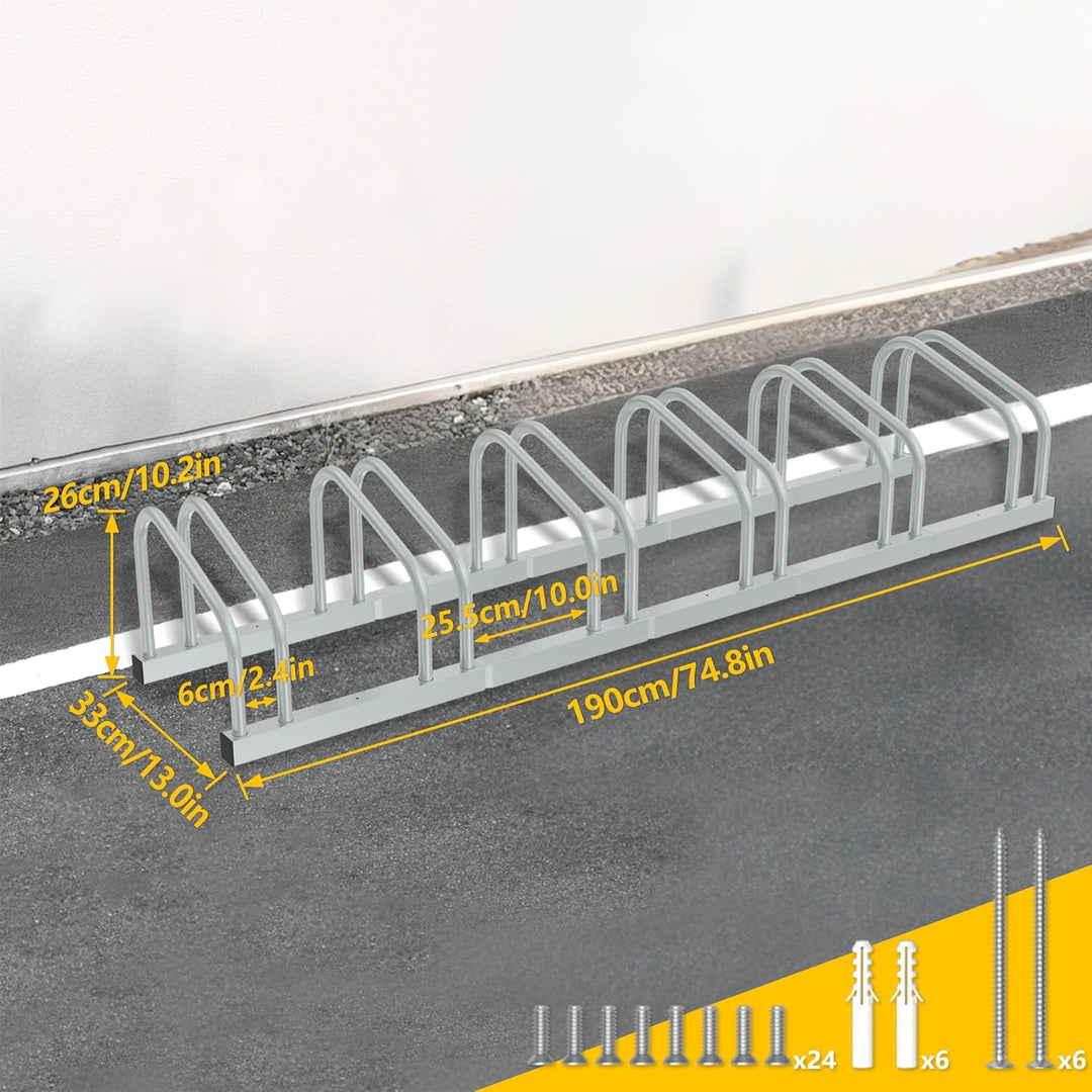 HENGMEI Fahrradständer Für 6 Fahrräder Stahl Mehrfachständer Radabstand für 30-65mm Reifenbreite Büg