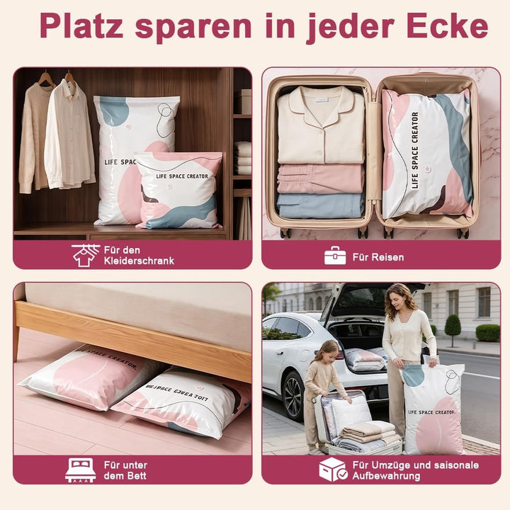 6er-Pack Vakuumbeutel ohne Pumpe, 3x 50x70x30cm + 3x 80x100x38cm, Vakuum Aufbewahrungsbeutel, platzs