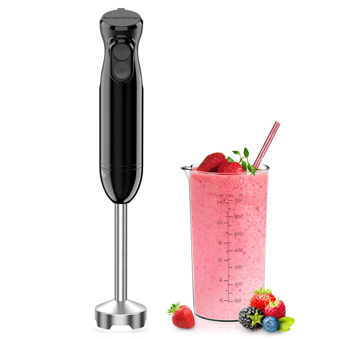 Bonsenkitchen Elektrischer Stabmixer Set, 1000W Pürierstab mit 700ml Messbecher, 2 Geschwindigkeitss