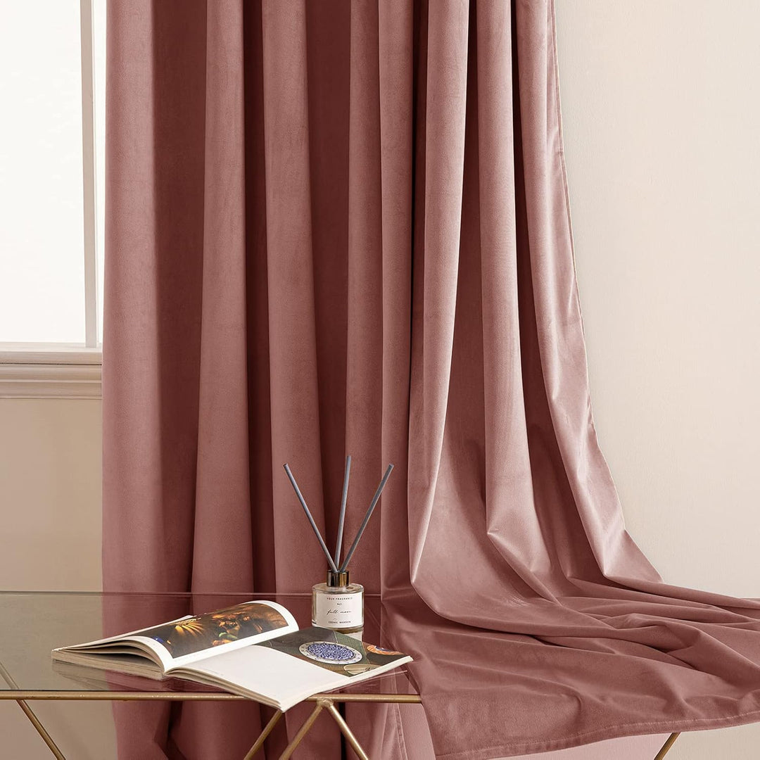 Woaboy Samtvorhänge Verdunkelungsvorhang Gardinen mit Ösen 140x225 cm Rosa | Vorhänge Samt Blickdich