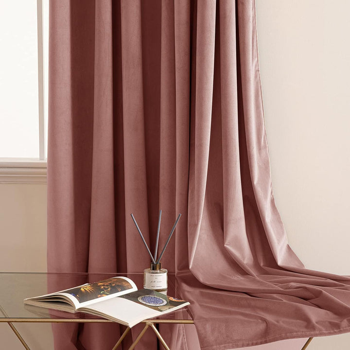 Woaboy Samtvorhänge Verdunkelungsvorhang Gardinen mit Ösen 140x225 cm Rosa | Vorhänge Samt Blickdich